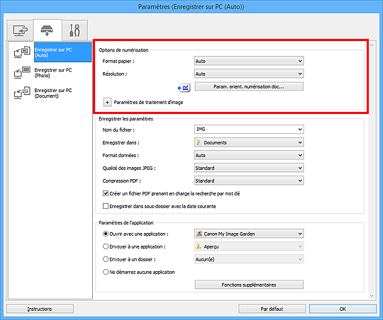 figure : boîte de dialogue Paramètres